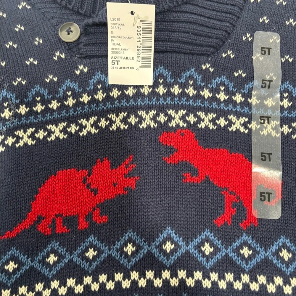 Children’s Place Dino Sweater | Navy Fair Isle | Size 5T | NWT